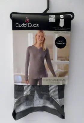 Cuddl Duds 196194522456 Womens Stretch Thermal Long Sleeve Split V Top Size Medium 10-12