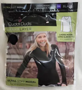 Cuddl Duds 196194603117 Ladies Modal Long Sleeve Tom With Thumbholes Xxl Black Ultra Soft