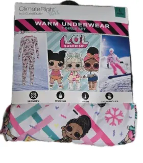 Cuddl Duds 196194682211 Nwt Climateright Girls Lol Doll Thermal Set Large 10-12. Warm- Wickin