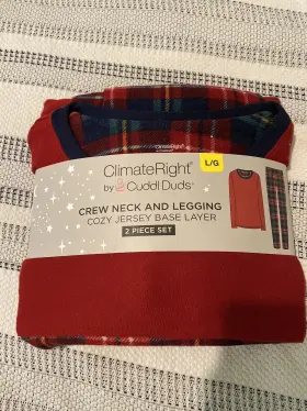 Cuddl Duds 196194823690 Climateright Cuddi Plaid Crew Neck And Legging Base Layer Sz L Red/multi Nwt
