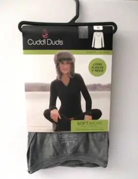 Cuddl Duds 197117345152 Womens Softwear Stretch Long Sleeve V-neck Top Medium 8/10 Charcoal