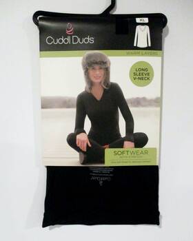 Cuddl Duds 197117345275 Womens Softwear Stretch Long Sleeve V-neck Top Size Xl 18-20 Black