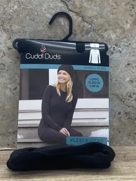 Cuddl Duds 197117348474 Womens Fleecewear W Stretch Lg Sleeve Crew Top Size M Black