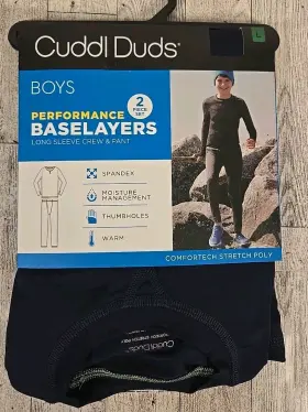 Cuddl Duds 197117355250 Baselayer Large 12-14 2pc Set Boys Performance Blue Crew And Pants New