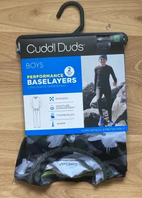 Cuddl Duds 197117355335 Nwt Boys L 12-14 Performance Baselayers Crew Top And Pants/2 Piece