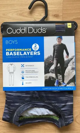 Cuddl Duds 197117355403 Boys M 8-10 Performance Base Layers Crew Top And Pants/long Sleeve
