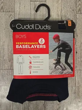 Cuddl Duds 197117355595 Baselayer Small 6-7 2pc Set Boys Performance Blue Crew And Pants New