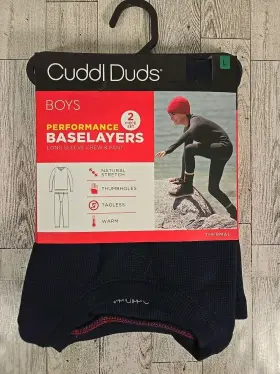 Cuddl Duds 197117355618 Base Layer Boys Youth Large 2pc Set Pant And Crew Top Navy Blue New