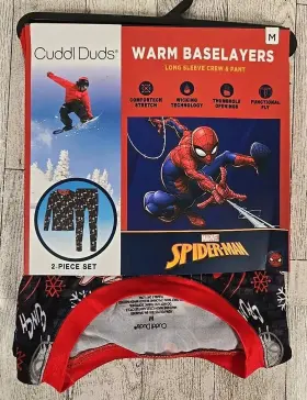 Cuddl Duds 197117355915 Baselayers Medium Spiderman Marvel 2pc Set Crew And Pant New