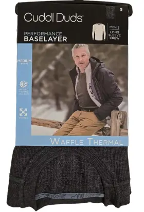 Cuddl Duds 197117358947 Mens Midweight Waffle Thermal Performance Base Layer Crew Top Small