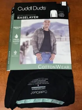 Cuddl Duds 197117376682 Mens Small Cottonwear Performance Baselayer L/s Crew Shirt Top Black