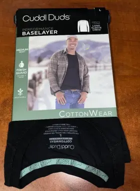 Cuddl Duds 197117376705 Mens Large Cottonwear Performance Baselayer L/s Crew Shirt Top Black