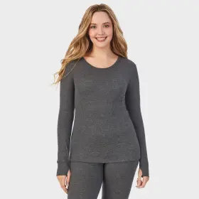 Cuddl Duds 197117387176 Womens Retro Ribbed Long Sleeve Scoop Neck Top Gray Size Xl