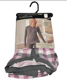 Cuddl Duds 197117392774 Stretch Thermal Long Sleeve Split V Neck Buttons Thumbhole 2x Plus