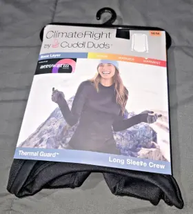 Cuddl Duds 197117501879 Climate Right By Womens Medium Thermal Guard Crew Top Aerowarm Black