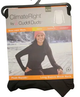 Cuddl Duds 197117502074 Climate Right Womens Black Long Sleeve Mock Neck Shirt Size Xl