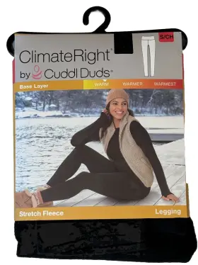 Cuddl Duds 197117502210 Black Leggings Sz S Climate Right By Stretch Fleece Base Layer