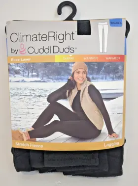 Cuddl Duds 197117502258 New Womens Xxl Fleece Climate Right Base Layer Leggings Black