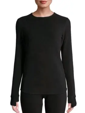 Cuddl Duds 197117502326 Climateright By Womens Stretch Fleece Long Sleeve Crew Black Size Xl