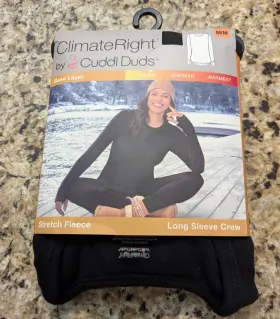 Cuddl Duds 197117572312 Womens Climate Right Fleece Long Sleeve Crew Base Layer Top Black M