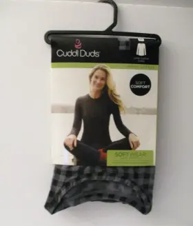 Cuddl Duds 197117909422 Womens Softwear Stretch Long Sleeve Crew Top Medium 10-12 Blk Check