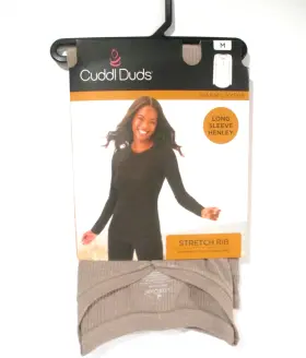 Cuddl Duds 198110166072 Womens Long Sleeve Henley Stretch Ribbed Top Size M 10-12 Pecan