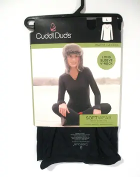 Cuddl Duds 198110170185 Womens Softwear Stretch Long Sleeve V-neck Top Size Large 14-16 Black