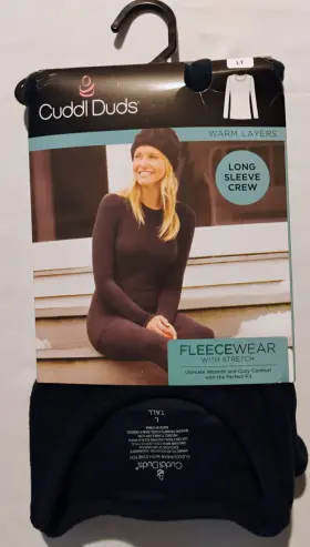 Cuddl Duds 198110245753 Womens Large Tall Navy Fleecewear With Stretch Long Sleeve Crew Top