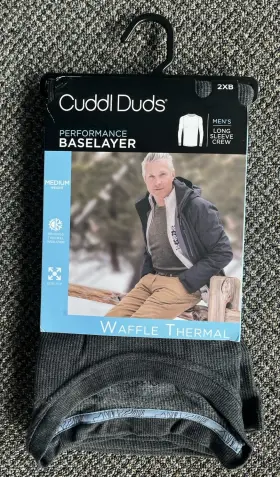 Cuddl Duds 198110338158 Mens Performance Base Layer Crew Size 2xb Gray Waffle Thermal