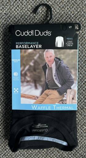 Cuddl Duds 198110338189 Mens Performance Base Layer Crew Size L Tall Black Waffle Thermal