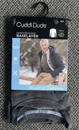 Cuddl Duds 198110338233 Mens Performance Base Layer Crew Size Xl Tall Gray Waffle Thermal