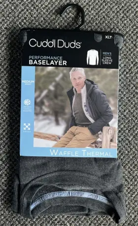 Cuddl Duds 198110338233 Mens Performance Base Layer Crew Size Xl Tall Gray Waffle Thermal
