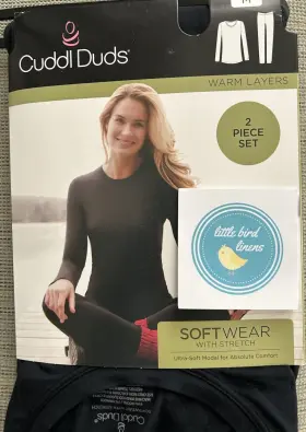 Cuddl Duds 198110380478 2 Pc Women Medium Top And Legging Set Black New Stretch Long Sleeve