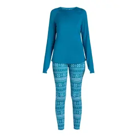 Cuddl Duds 198110458184 2-piece Climateright Teal Print Base Layer Top Legging Set Small