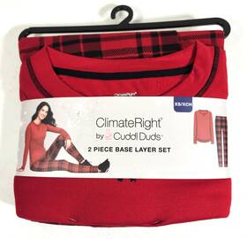 Cuddl Duds 199024236233 2-piece Climateright By Women S Xs Base Layer Top Legging Red Black