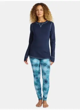 Cuddl Duds 199024236301 Climateright Women S Base Layer Top And Legging Set Blue Snowflake R1