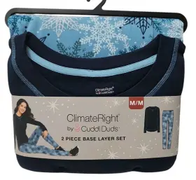 Cuddl Duds 199024236318 Climateright By Women S 2-piece Base Layer Top Legging Set Blue Sz M