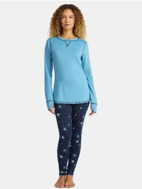 Cuddl Duds 199024236363 Climateright Womens S Base Layer Top And Legging Set Navy Galaxy R1