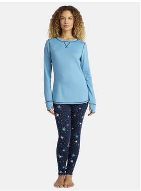 Cuddl Duds 199024236387 2-piece Climateright Women S L Base Layer Top Leggings Navy Galaxy