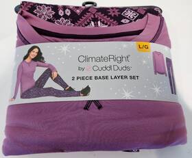 Cuddl Duds 199024236431 Climateright By Womens Sz L 2 Piece Base Layer Set Purple Aztec Euc