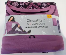 Cuddl Duds 199024236431 Climateright By Womens Sz L 2 Piece Base Layer Set Purple Aztec Euc
