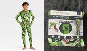 Cuddl Duds 199024341494 New Boys Minecraft Thermal Underwear Set Sz L 10/12 Warm Essentials Snow Layer