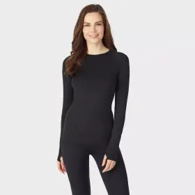 Cuddl Duds 490220709393 Warm Essentials By Womens Active Thermal Crewneck Top Black Medium