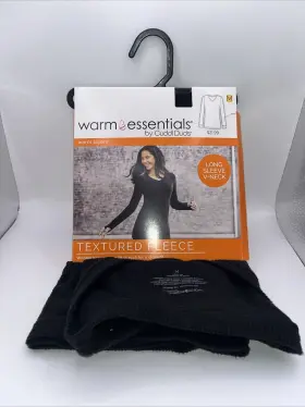 Cuddl Duds 490220715295 Warm Essentials By Womens Textured Fleece Thermal V-neck Top Black M
