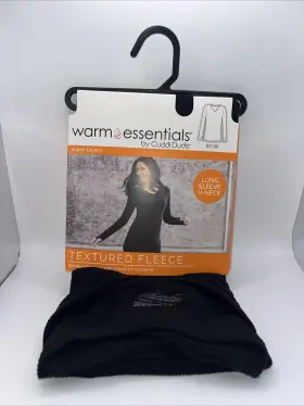 Cuddl Duds 490220715301 Warm Essentials By Womens Textured Fleece Thermal V-neck Top Black L