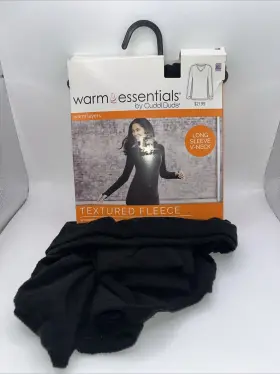 Cuddl Duds 490220715318 Warm Essentials Womens Textured Fleece Thermal V-neck Top Black Xl