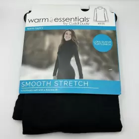 Cuddl Duds 490220718883 New Warm Essentials By Smooth Stretch Thermal Turtleneck Top Black L