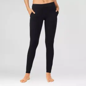 Cuddl Duds 490220720398 Womens Textured Fleece Thermal Leggings Black Size Small