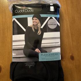 Cuddl Duds 499997061208 Fleecewear Long Sleeve Crew Medium With Stretch Warm Layers Black