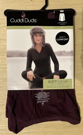 Cuddl Duds 769137586596 Womens Softwear Stretch Long Sleeve V-neck Top Purple Brand New